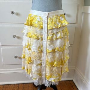 Gorgeous Bill Blass New York resort tiered lace & silk skirt coral print 6